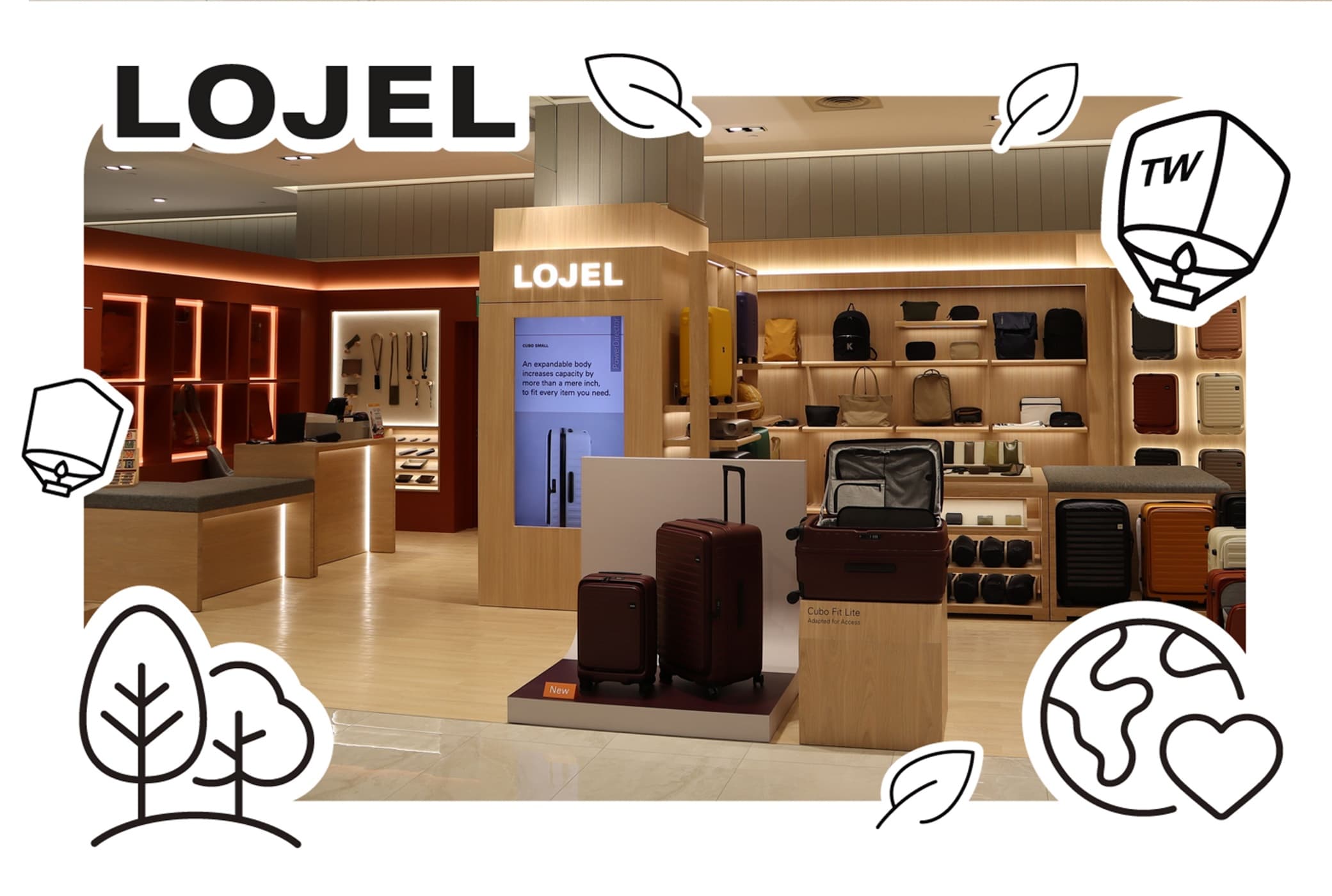 LOJEL SOGO opening — branded prints at the counter