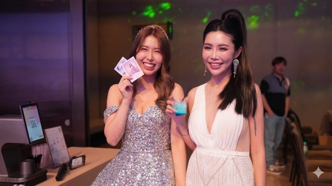 Guests ordering drinks on their phones and discussing the menu