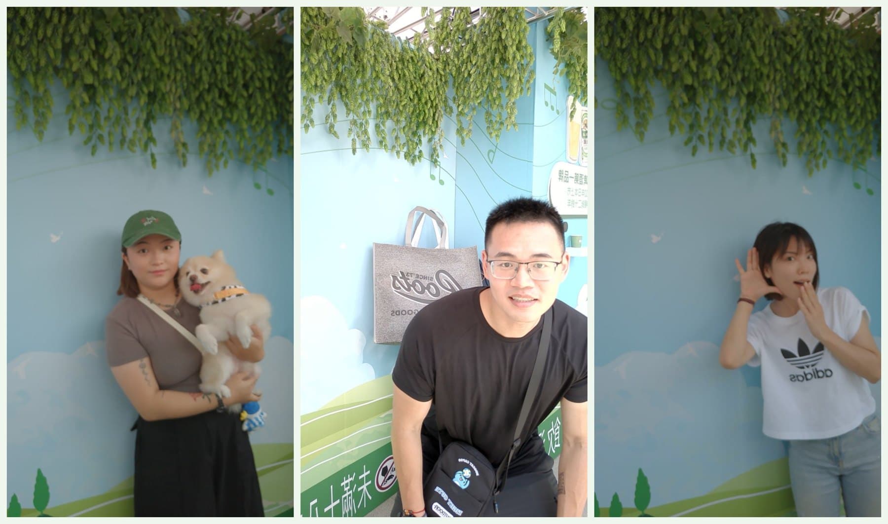 Brand activation booth strips — guests holding the brand can in front of the backdrop