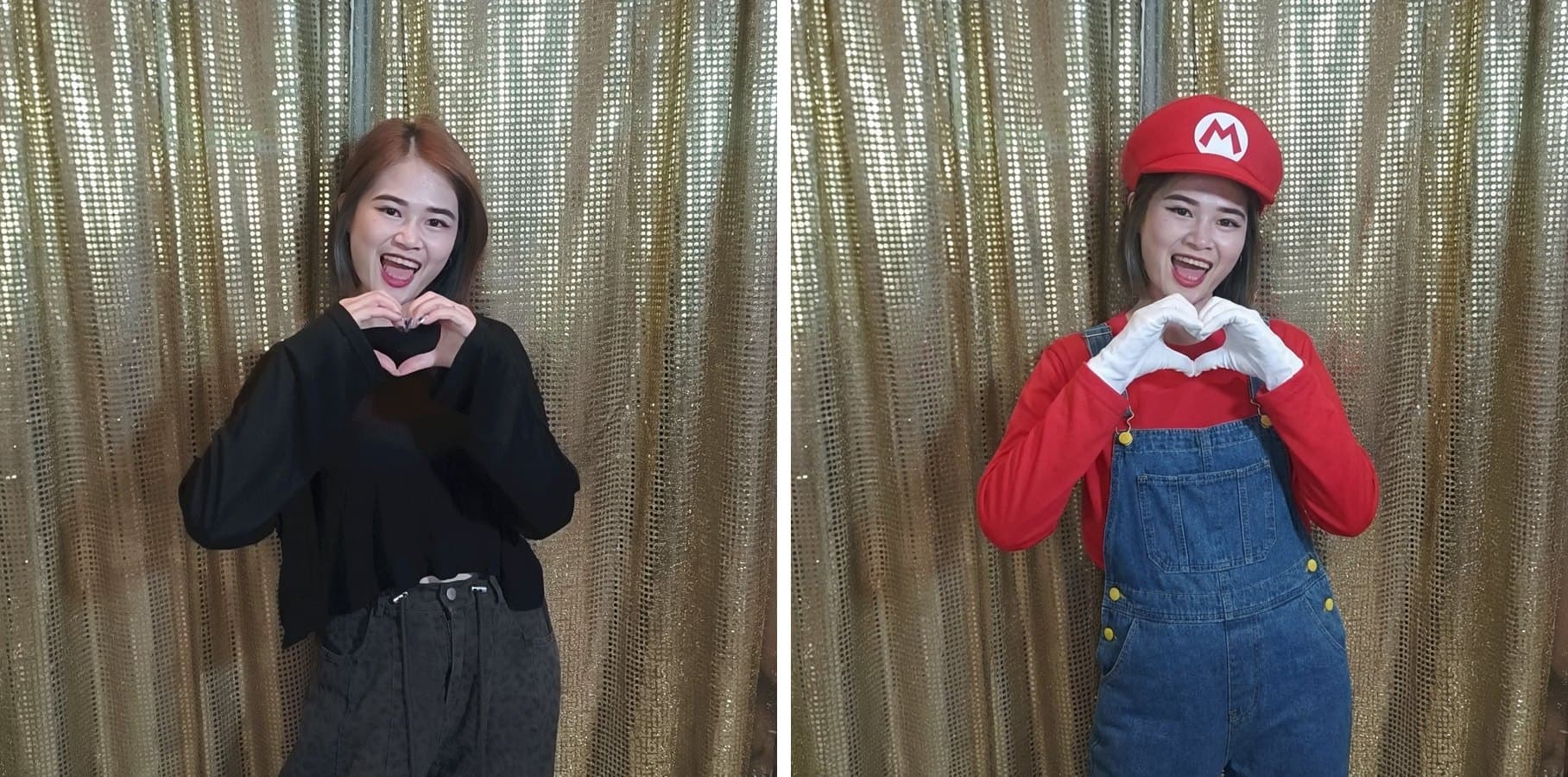 AI photo booth before/after — original on the left, pixel-game AI transformation on the right