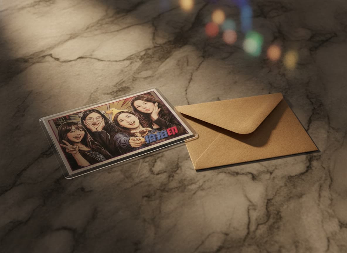 The motion card with its protective sleeve and envelope, styled as a premium keepsake