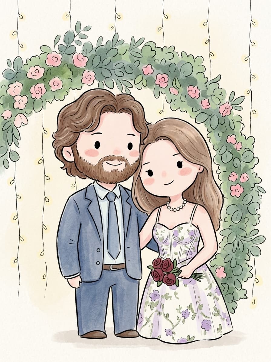 AI photo booth caricature mode — a portrait restyled as a comic illustration