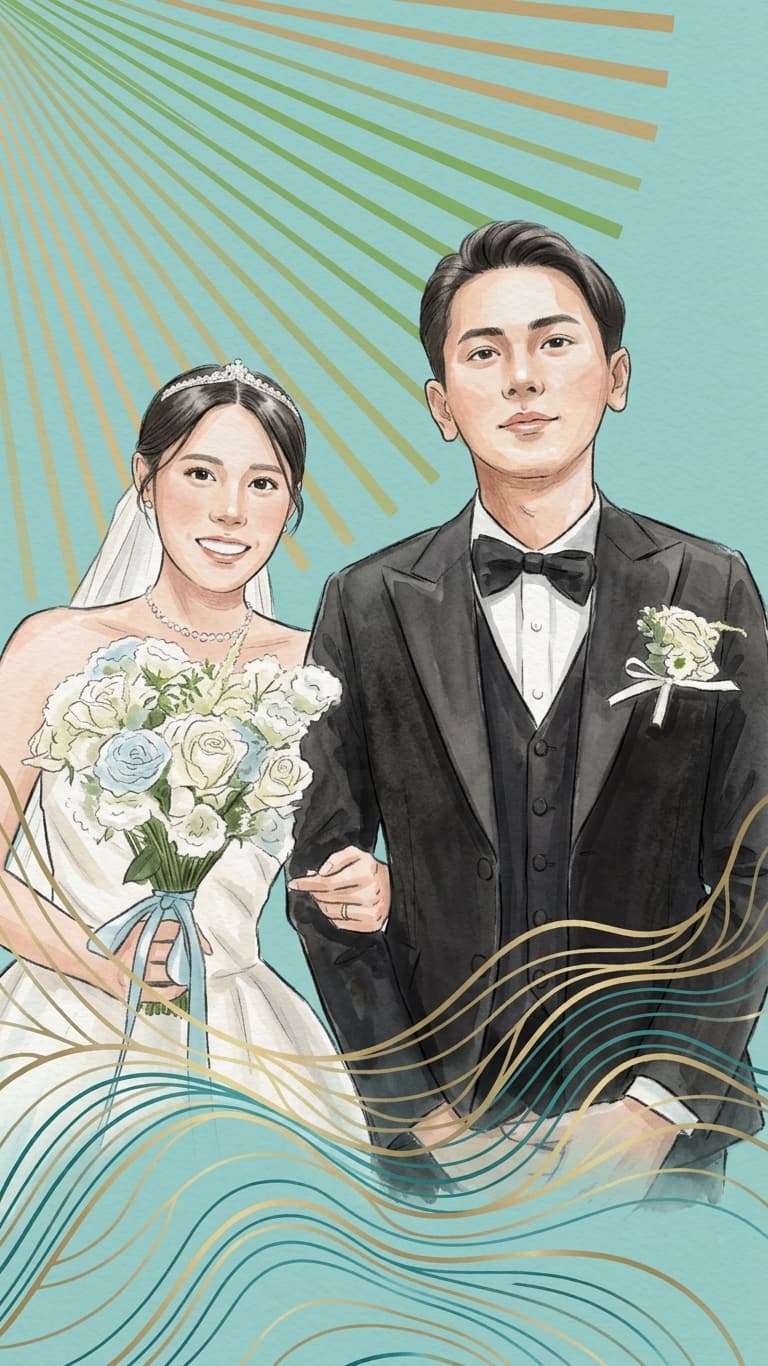 AI caricature mode — editorial illustration of a couple