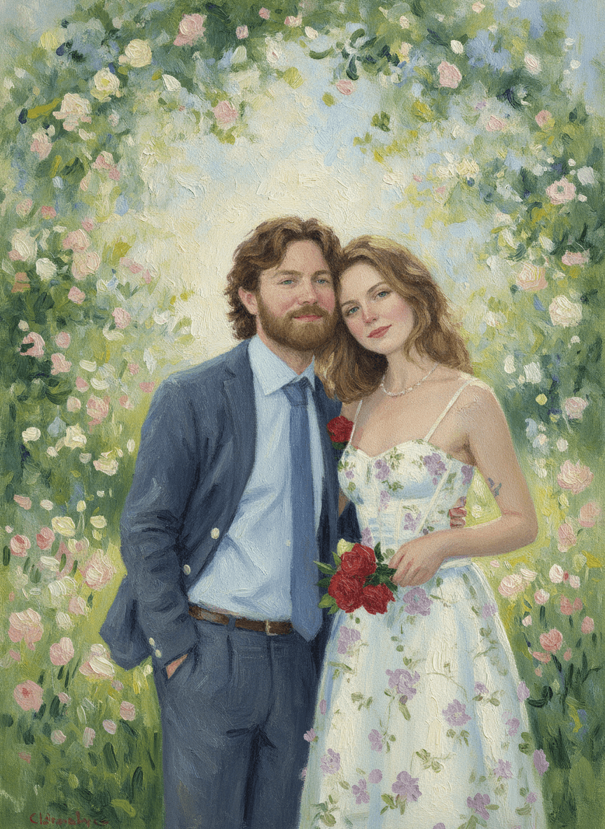 Monet oil-painting theme — a group photo as an impressionist painting