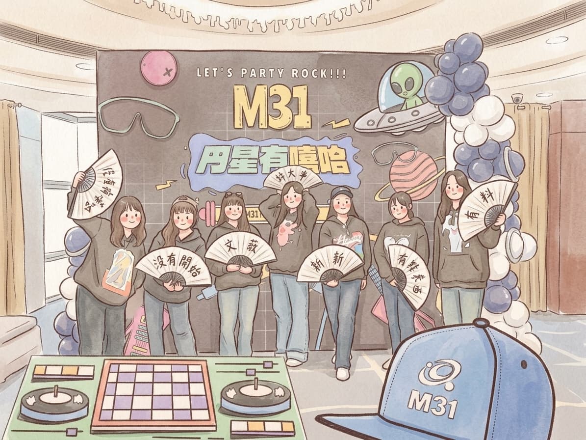 AI caricature mode — seven colleagues at a DND backdrop drawn as one cute illustration
