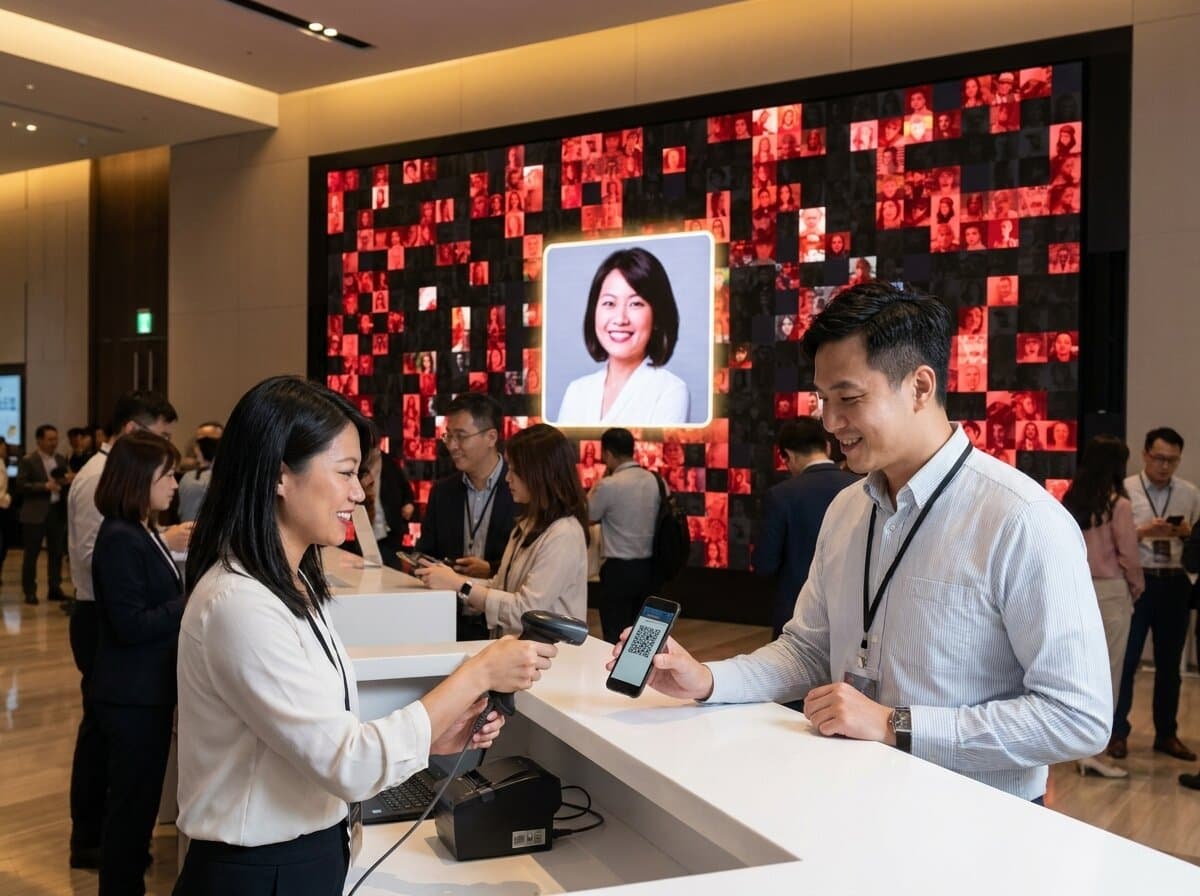 AI-generated illustration: check-in at the desk, shown live on the screen