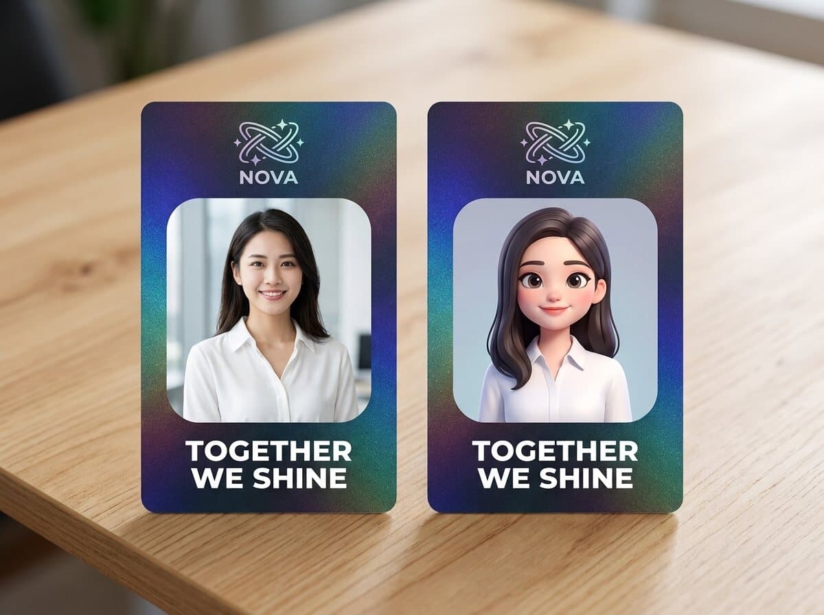 Original portrait and AI cartoon style side by side
