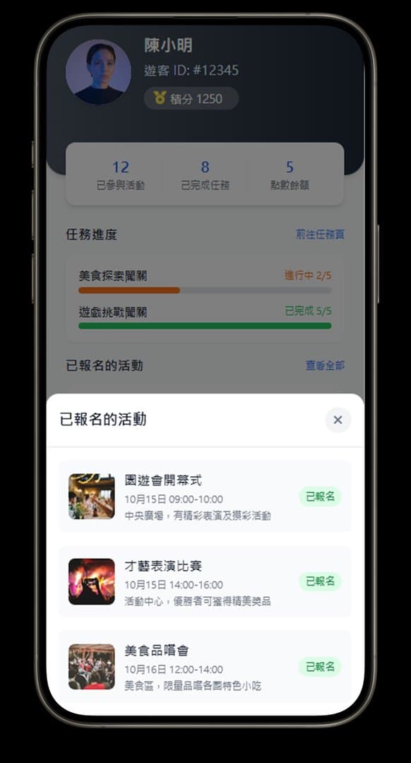 Guest app personal center with points and registrations